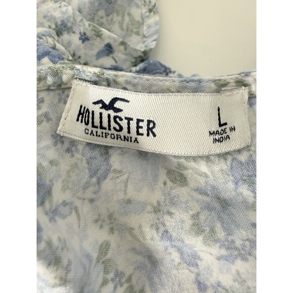 Hollister Blue Floral Milkmaid, Cottagecore Boho‎ Ruffle Sleeve Peplum - Picture 10 of 11